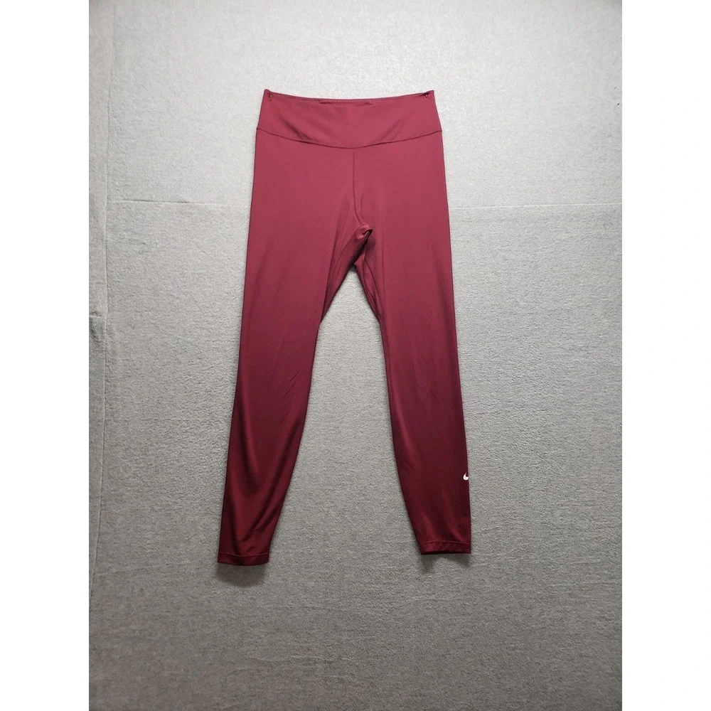 Nike Dri Fit Women Athletic‎ Leggings L Red High Waistband Pull On Logo Active